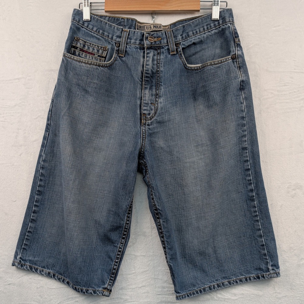 VTG U.S. Polo Assn Denim Shorts Men's 34 Blue 14" Skater Streetwear Baggy Y2K
